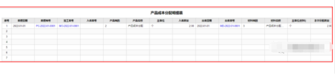 T+产品成本分配明细表中入库单号为空
